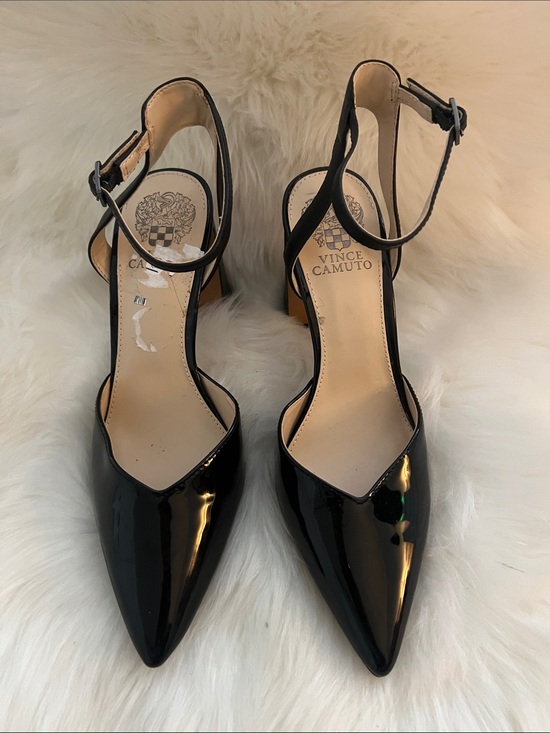 Vince Camuto Shoes - Vince Camuto Black Patent Pointed-Toe Ankle-Strap Heels
